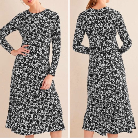 Boden Crew Neck Midi Tea Dress in Black Bloom Silhouette - Picture 10 of 10